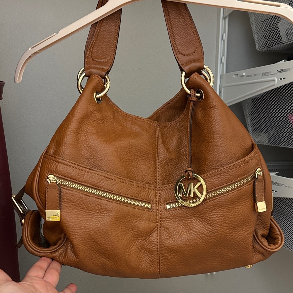 Michael Kors Tan Leather Shoulder Bag with Gold Accents